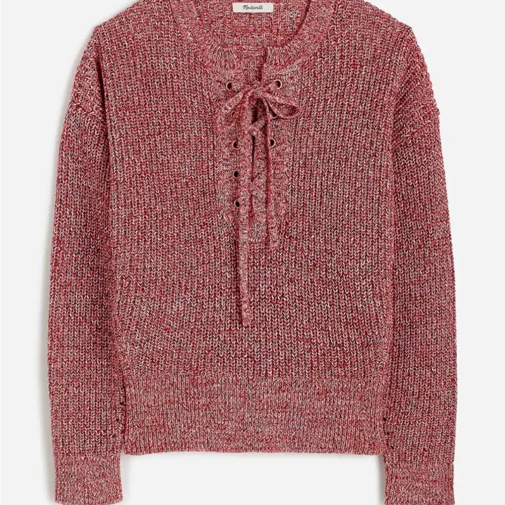 Marled Ribbed Lace-Up Sweater - Picture 7 of 7